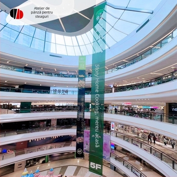 Steag dublu față, lung, pentru centre comerciale, banner de afișare rezistent la vânt