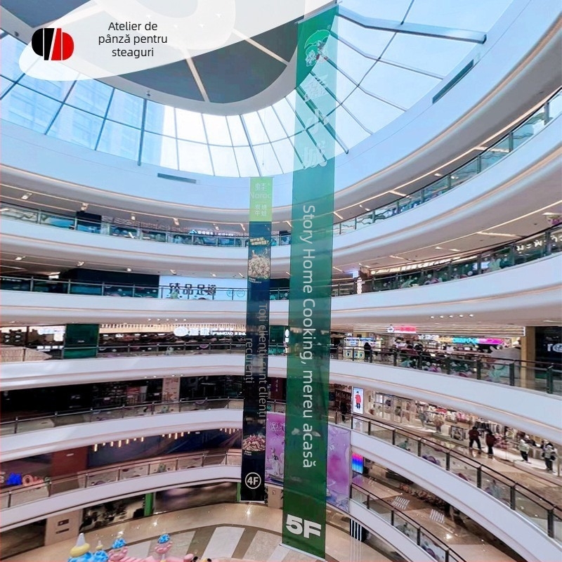 Steag dublu față, lung, pentru centre comerciale, banner de afișare rezistent la vânt