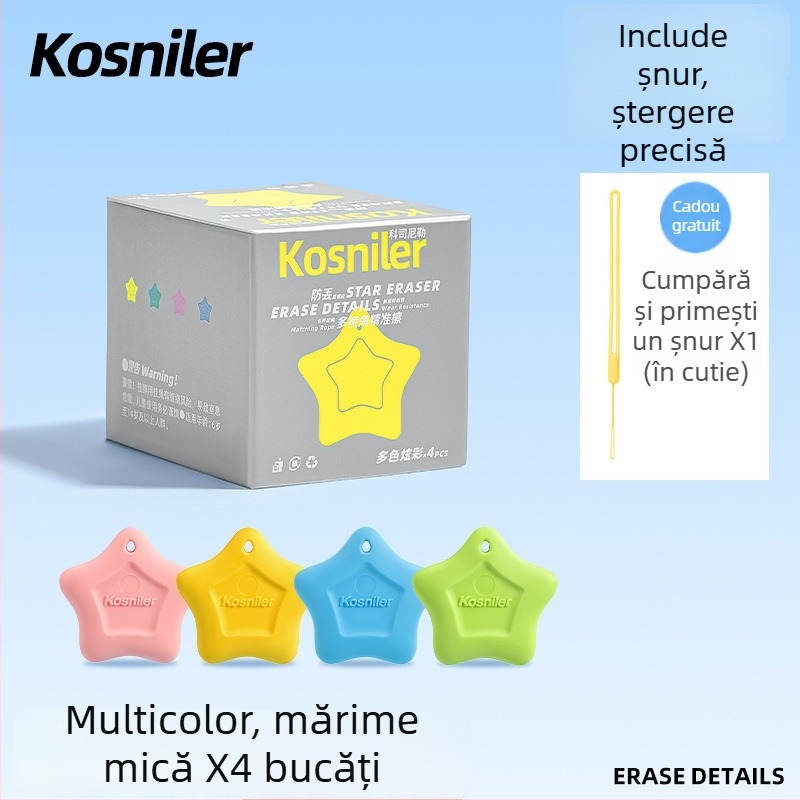 Radieră în formă de stea, cu priză ușoară, fără reziduuri, durabilă și curată, pentru copii între 3 și 6 ani