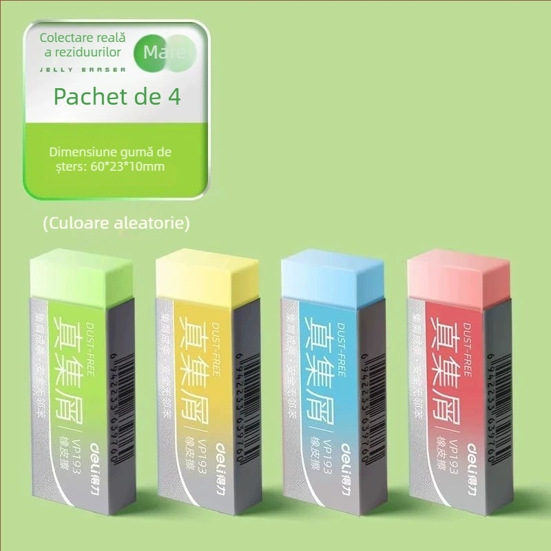 Deli set de 4 radere gel colorate pentru elevi, șterg curat fără a lăsa urme