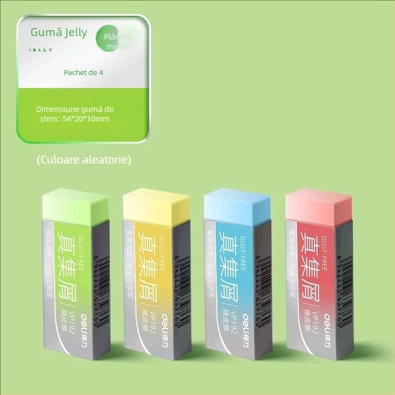 Deli set de 4 radere gel colorate pentru elevi, șterg curat fără a lăsa urme