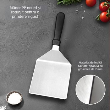 Spatulă din oțel inoxidabil cu mâner din plastic, pentru BBQ și teppanyaki, spatulă triunghiulară pentru fripturi