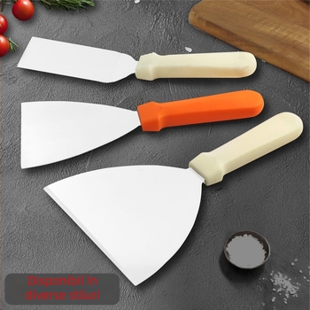 Spatulă din oțel inoxidabil cu mâner din plastic, pentru BBQ și teppanyaki, spatulă triunghiulară pentru fripturi