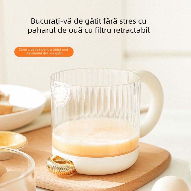 Mixer manual pentru ouă, semi-automat, recipient de amestec cu filtru, multifuncțional, ușor de curățat, cupă de măsurare cu filtru și aparat de bătut smântână