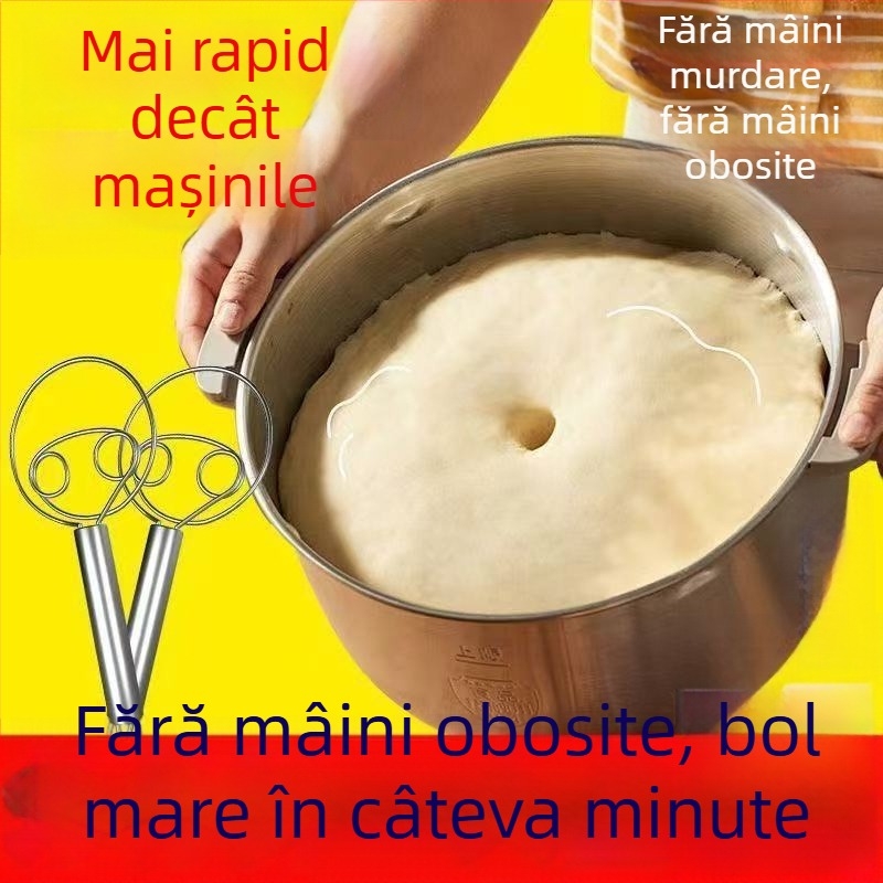Mixer manual de aluat din oțel inoxidabil și tel de ouă – unealtă de bucătărie multifuncțională pentru uz casnic