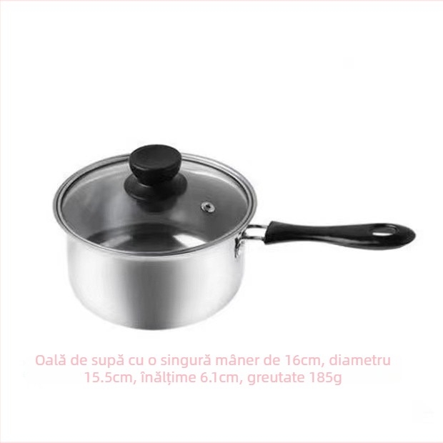 Oală din oțel inoxidabil cu mâner unic, pentru lapte și supă, mică oală pentru paste, ustensile de bucătărie pentru uz casnic, compatibilă cu aragaz pe gaz și plită cu inducție