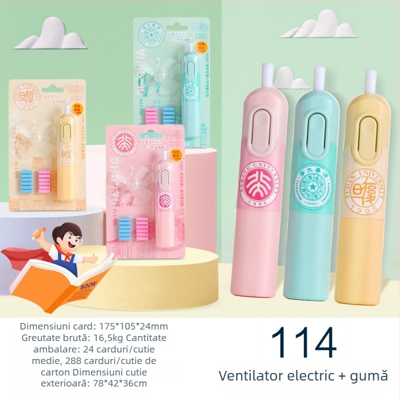 Set radieră cu astronaut desen animat, mecanism push-pull, ABS plastic, dimensiuni 127 × 25 mm