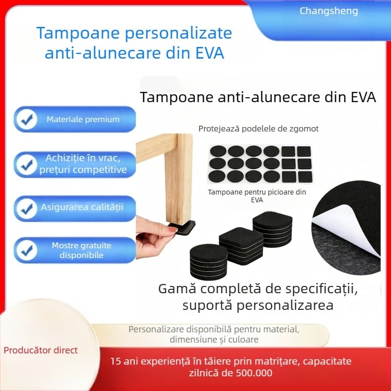 Garnitură circulară din silicon autoadezivă, EVA negru, pentru mobilier și dispozitive, anti-vibrație și anti-alunecare, adeziv pe o singură față