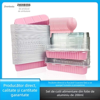 Cutie dreptunghiulară din folie de aluminiu, 200 ml, pentru grătar și picnic, cutie de prânz pentru livrare, dimensiuni 165 × 65 mm, grosime 8 µm, cutie pentru durian
