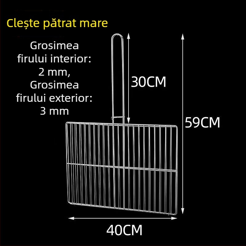 Clește pentru pește la grătar din oțel inoxidabil, cu plasă densă pentru grătar în aer liber