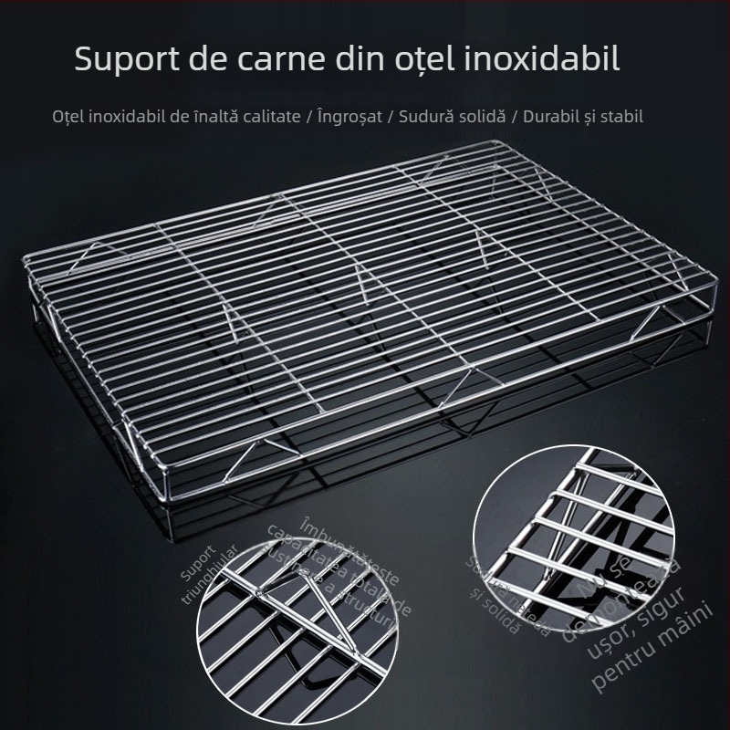 Suport din oțel inoxidabil pentru carne de porc, raft cu două niveluri pentru răcire, vitrină pentru carne, grill, utilizare comercială cu două niveluri