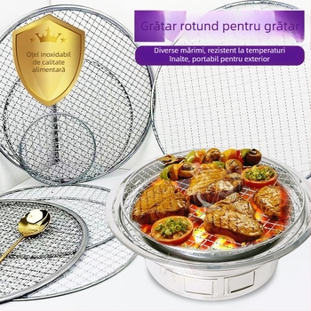 Grătar rotund din oțel inoxidabil, plasă metalică portabilă pentru gătit în aer liber, plasă din oțel îngroșată pentru grătare cu cărbune și grătare electrice în stil coreean