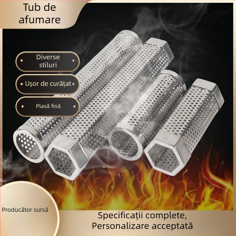 Tub de fum pentru BBQ exterior, 12 inch, din oțel inoxidabil 304, filtru de fum respirabil, de calitate alimentară