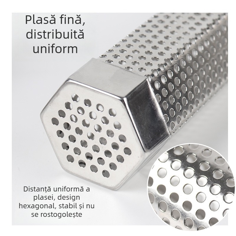 Tub de fum pentru BBQ exterior, 12 inch, din oțel inoxidabil 304, filtru de fum respirabil, de calitate alimentară