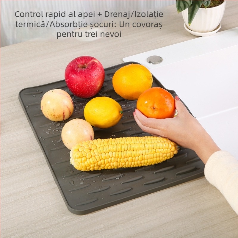 Covoraș din silicon pentru blat cu pantă pentru scurgere, protecție împotriva arsurilor, suprafață groasă, suport antiderapant pentru tocător