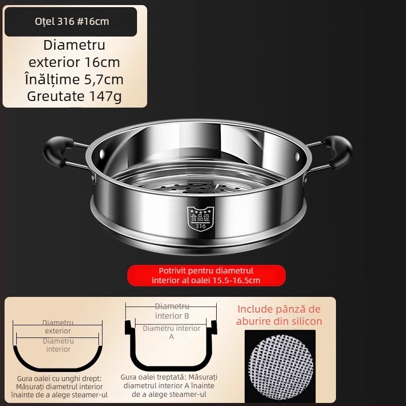 Coș de aburi din oțel inoxidabil 316, pentru uz casnic, mic, cu mâner anti-arsuri, grătar de aburi multifuncțional