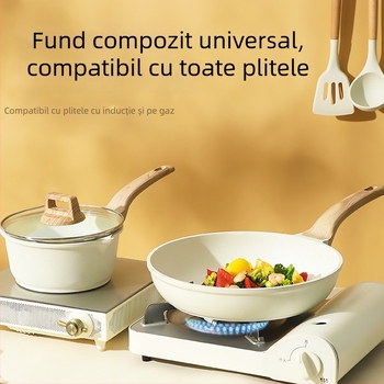 Set de 7 vase și tigăi cu bază din granit, antiaderent, cu capace din sticlă