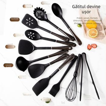 Set de ustensile de bucătărie din silicon, 12 piese, nu zgârie oalele, antiaderent, ușor de curățat, rezistent la temperaturi înalte, cu cârlige pentru agățat și recipient de depozitare
