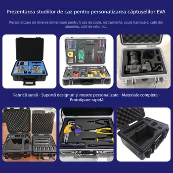 Cutie de unelte din aluminiu, cu înveliș EVA personalizabil, inserție din spumă și tavă interioară EVA, gravată CNC dintr-o singură piesă, 28–80°