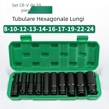 Set de 10 piese, ansamblu pneumatic extins pentru socluri, cu 1/2 inch cuplă, finisaj negru electroplacat, CR-V material, pentru reparații auto