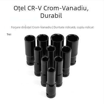 Set de 10 piese, ansamblu pneumatic extins pentru socluri, cu 1/2 inch cuplă, finisaj negru electroplacat, CR-V material, pentru reparații auto