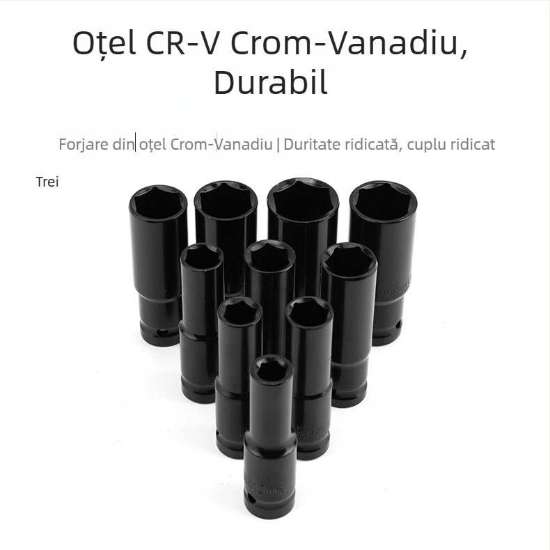 Set de 10 piese, ansamblu pneumatic extins pentru socluri, cu 1/2 inch cuplă, finisaj negru electroplacat, CR-V material, pentru reparații auto