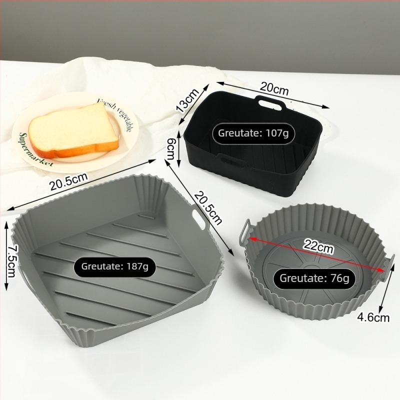 Tavă pătrată din silicon pentru air fryer, cuptor cu microunde și cuptor – covoraș de copt pentru pui