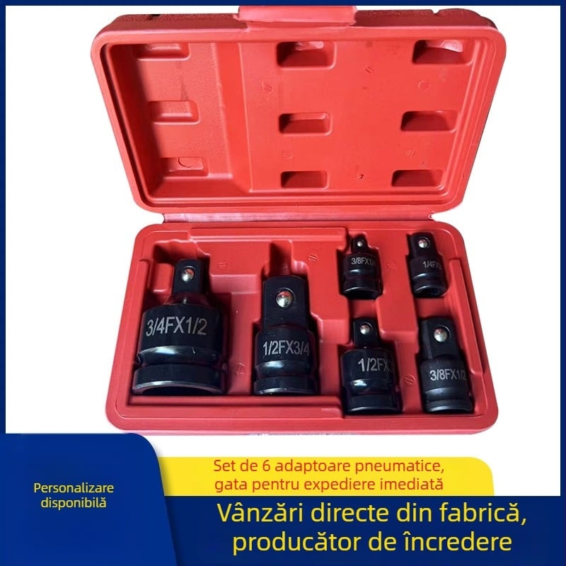 Set de adaptoare pneumatice, 6 piese, în cutie roșie, adaptoare 1/2–3/4, universal pentru reparații auto.