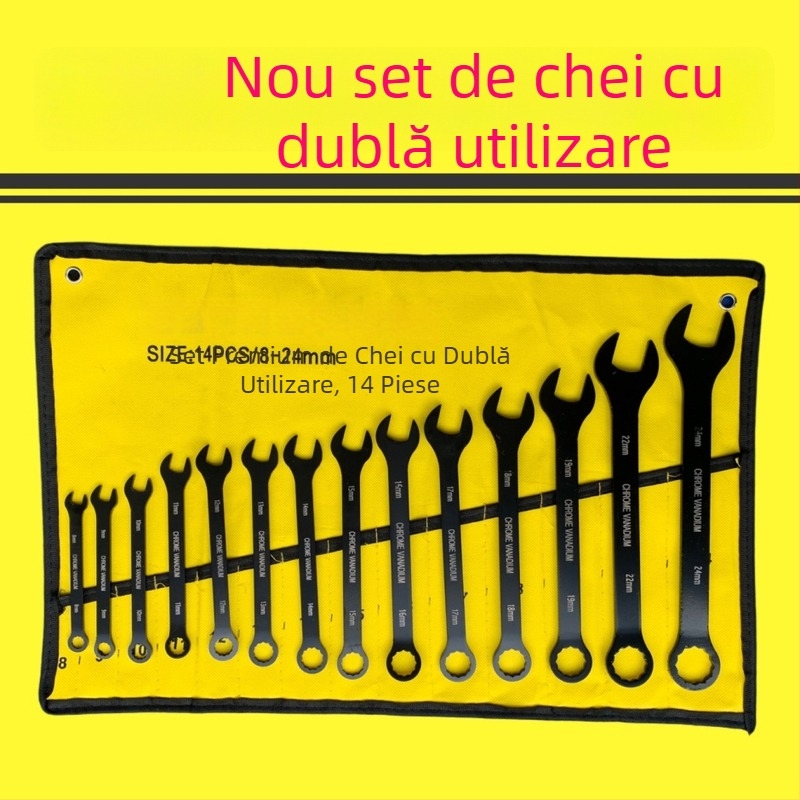 Set de chei combinate cu chei cu capăt deschis și clichet, 8–24, din oțel cu conținut înalt de carbon, durabil