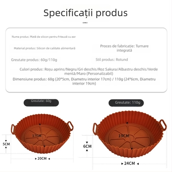 Covoraș din silicon pentru friteza cu aer, de calitate alimentară, rezistent la ulei și temperaturi înalte, 60 g, pliabil, compatibil cu cuptorul cu microunde