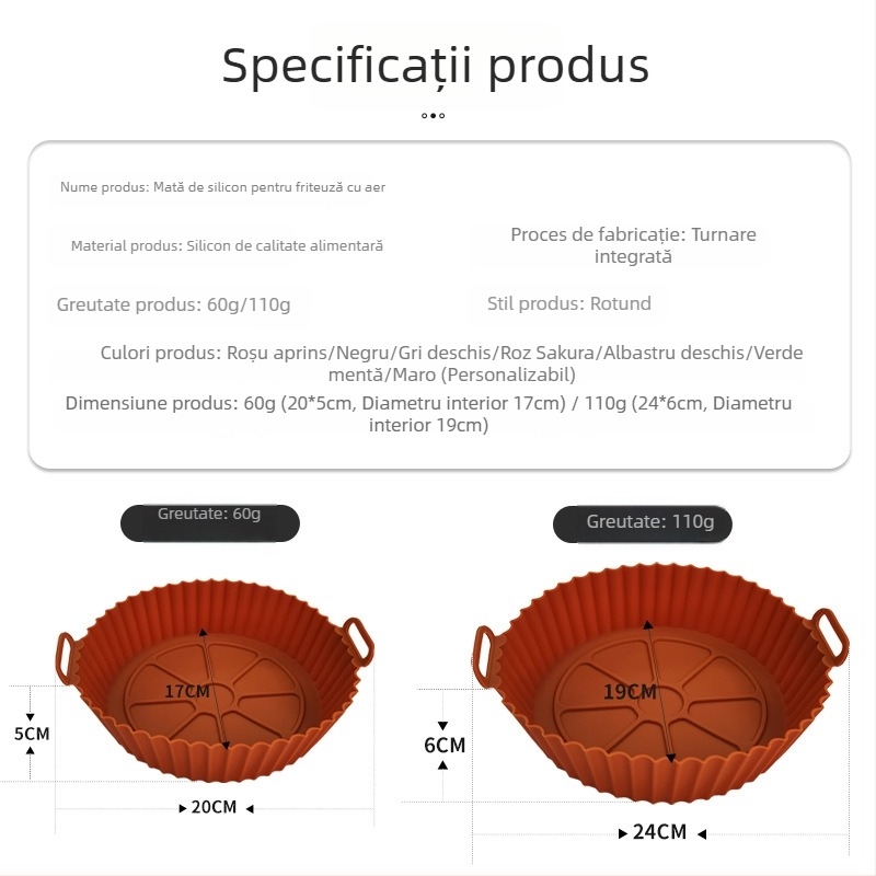 Covoraș din silicon pentru friteza cu aer, de calitate alimentară, rezistent la ulei și temperaturi înalte, 60 g, pliabil, compatibil cu cuptorul cu microunde