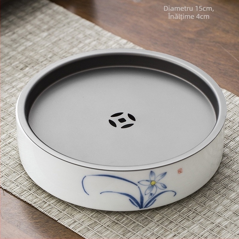 Set Gongfu de ceai din porțelan alb ca jad, pictat manual sub glazură, suport pentru ceainic și tavă de ceai