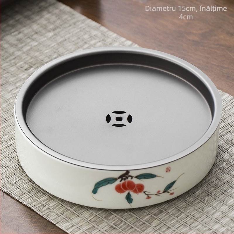 Set Gongfu de ceai din porțelan alb ca jad, pictat manual sub glazură, suport pentru ceainic și tavă de ceai