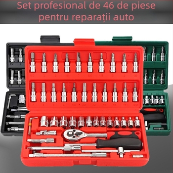 Set de scule pentru reparații auto, 46 de piese, cu chei cu soclu și set de biti