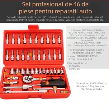 Set de scule pentru reparații auto, 46 de piese, cu chei cu soclu și set de biti