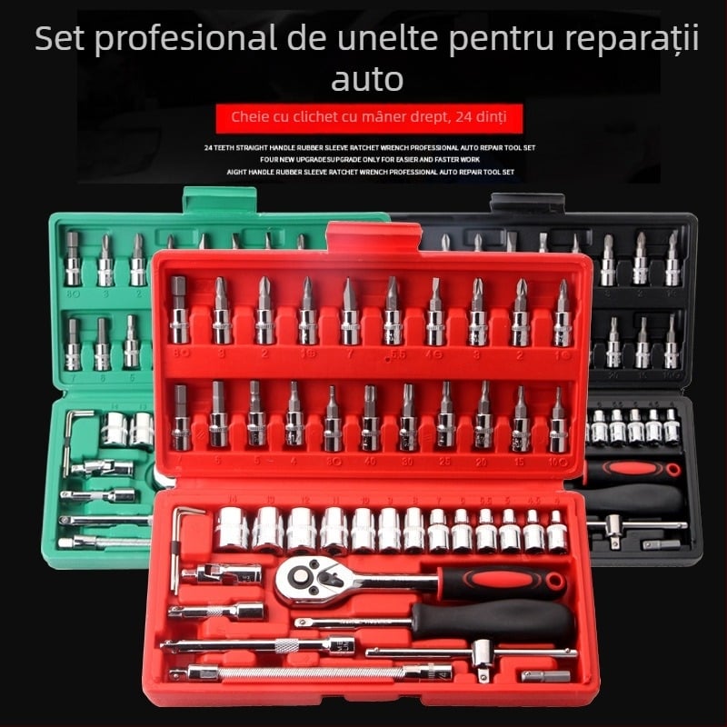 Set de unelte pentru reparații auto, 46 de piese, unelte metalice manuale