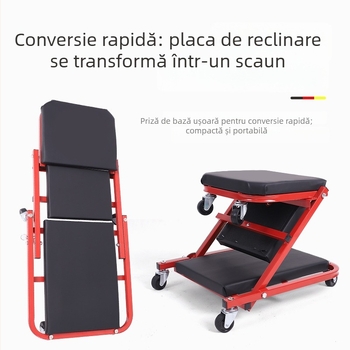 Scaun pliabil de reparații auto, multifuncțional, cu cadru din oțel carbon întărit și placă de reparații