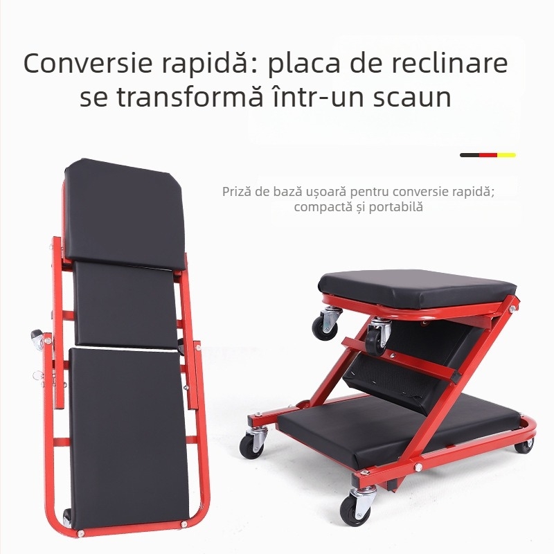 Scaun pliabil de reparații auto, multifuncțional, cu cadru din oțel carbon întărit și placă de reparații