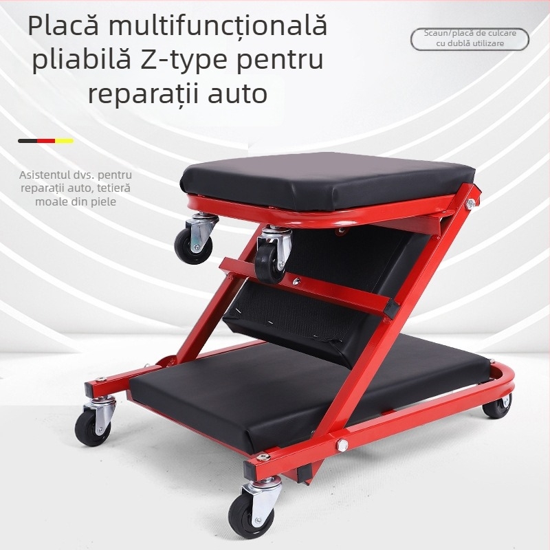 Scaun pliabil de reparații auto, multifuncțional, cu cadru din oțel carbon întărit și placă de reparații