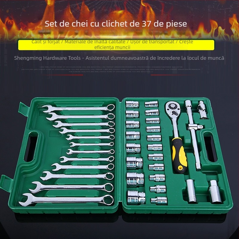 Set de chei pentru auto din oțel crom-vanadiu CRV, duritate înaltă, finisaj oglindit, 37 de piese