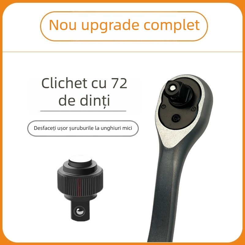Set de unelte pentru reparații auto, etichetă privată, cu cheie clichet și set de capete, 72 de piese