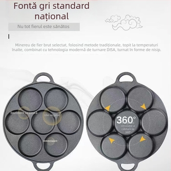 Tigaie din fontă cu 7 găuri pentru ouă, formă pentru găluște și hamburger
