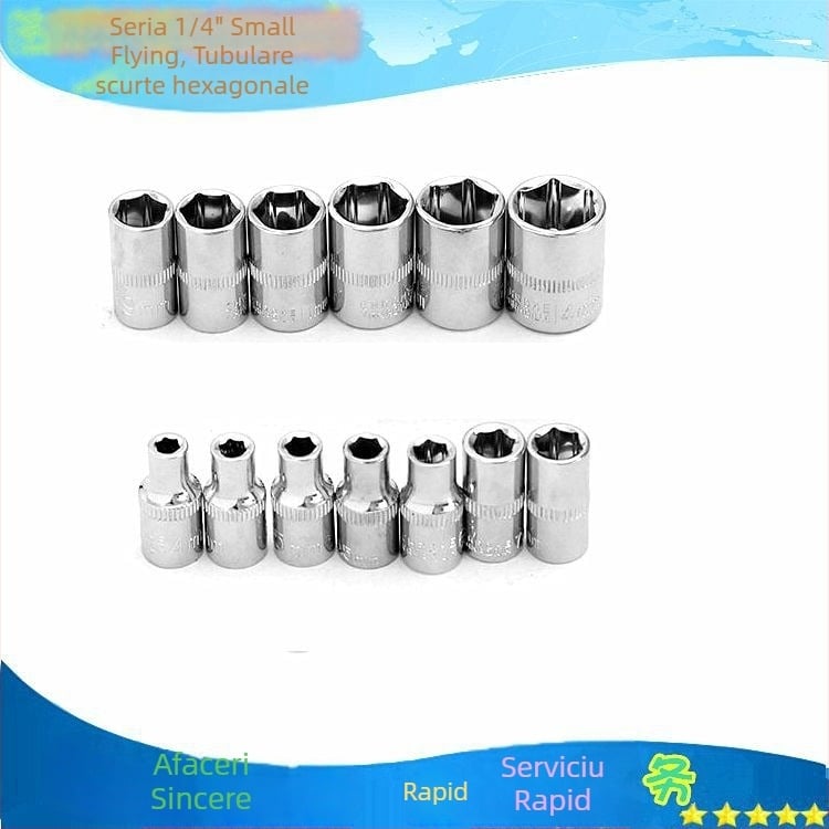 Cap hexagonal scurt de 1/4 inch, dur, pentru reparații auto, finisaj oglindă, întreținere și demontare a vehiculului