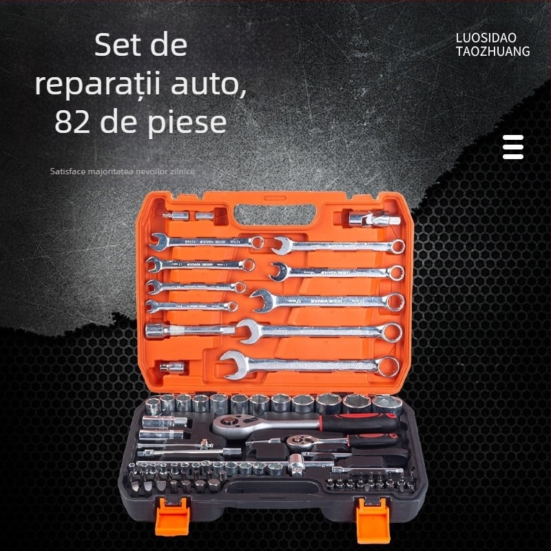Set auto de 82 piese din oțel crom-vanadiu, rezistent la coroziune, durabil, set profesional de unelte pentru reparații și întreținere auto