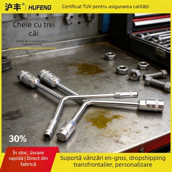Cheie scurtă în formă de Y cu trei brațe, cu priză hexagonală, din oțel crom-vanadiu, pentru reparații auto