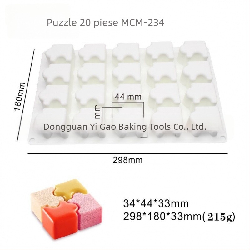 Formă de silicon pentru deserturi, puzzle de 20 de bucăți pentru coacere, mousse și budincă de ciocolată, DIY