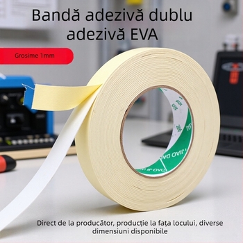 Bandă EVA dublu-adezivă din spumă, 1 mm grosime, 2 cm lățime, 10 m lungime, adeziv de înaltă vâscozitate, pentru montaj pe panouri