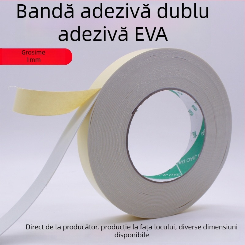 Bandă EVA dublu-adezivă din spumă, 1 mm grosime, 2 cm lățime, 10 m lungime, adeziv de înaltă vâscozitate, pentru montaj pe panouri