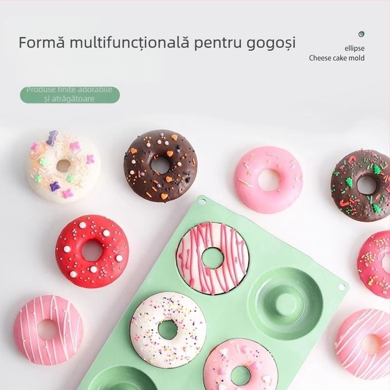 Formă din silicon cu 6 cavități, circulară, pentru gogoși în formă de inimă, bile de orez pentru sushi și prăjituri