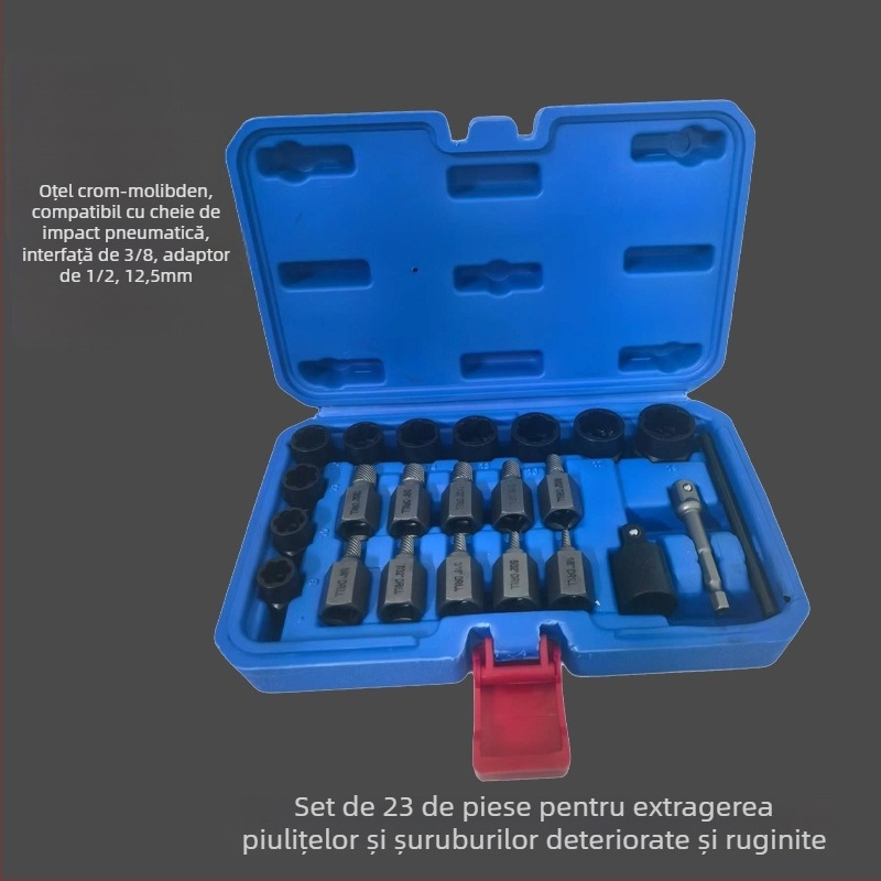Set de 23 de piese, trusă de unelte pentru repararea anvelopelor, anti-furt, pentru demontarea piulițelor deteriorate ale roților, cheie manuală, cheie hexagonală